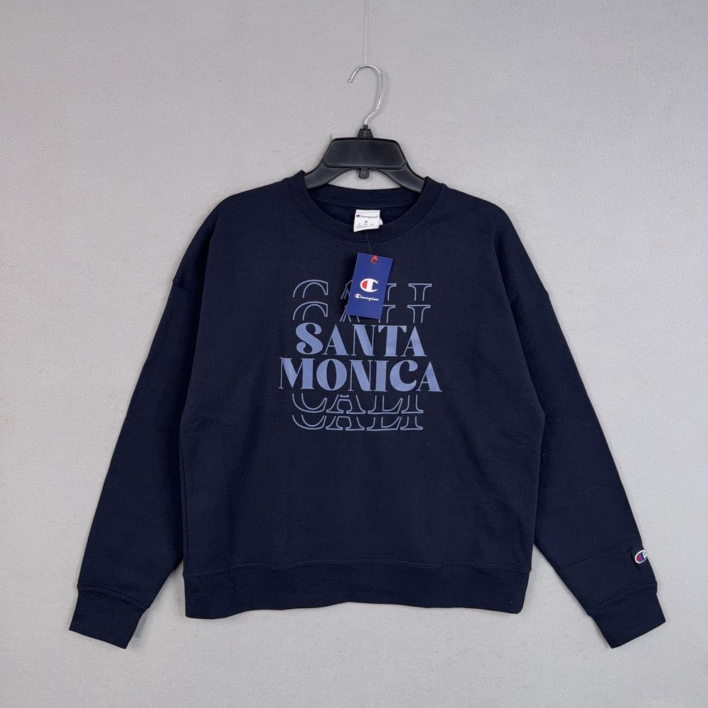 Santa Monica Sweatshirt Womens Medium Blue Cali Graphic Fleece Crewneck Champion